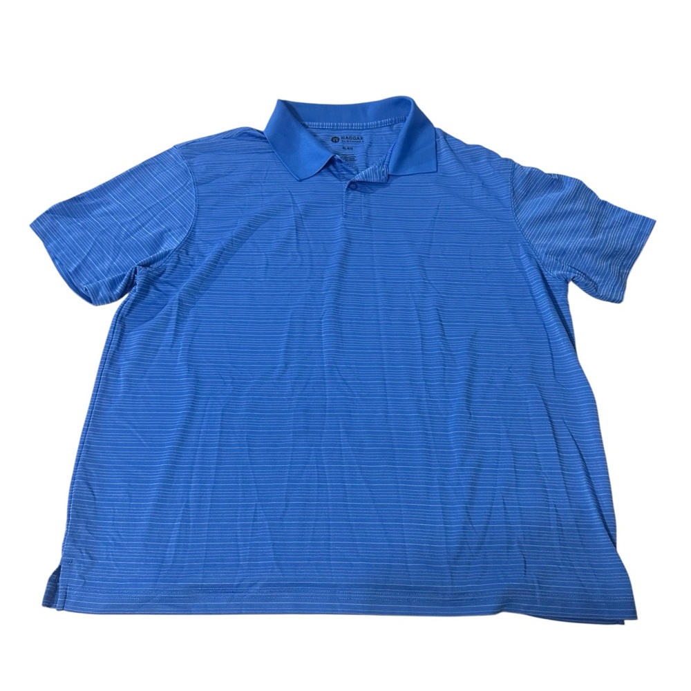 Haggar Blue Performance Polo Shirt Mens XL Striped Golf Casual
